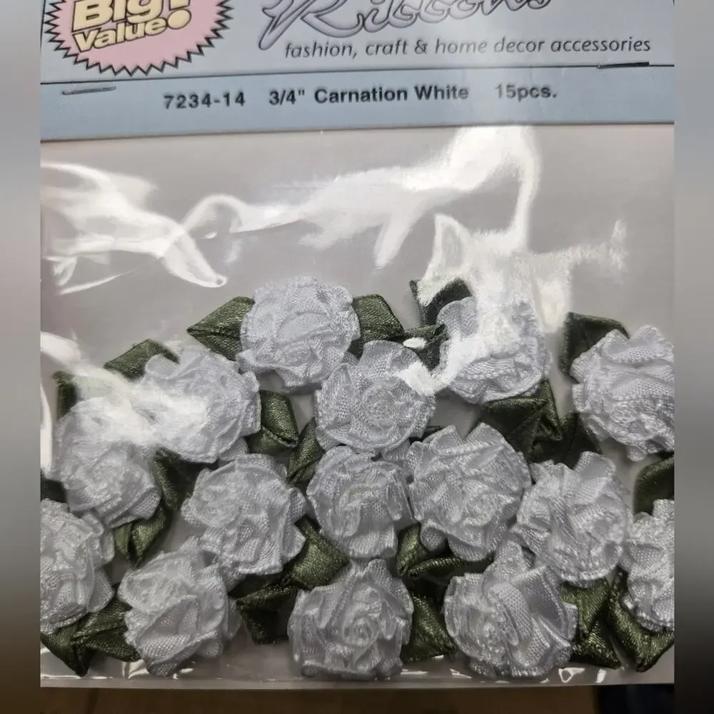NWT Darice White & Pastel Ribbon Carnations Set ¾